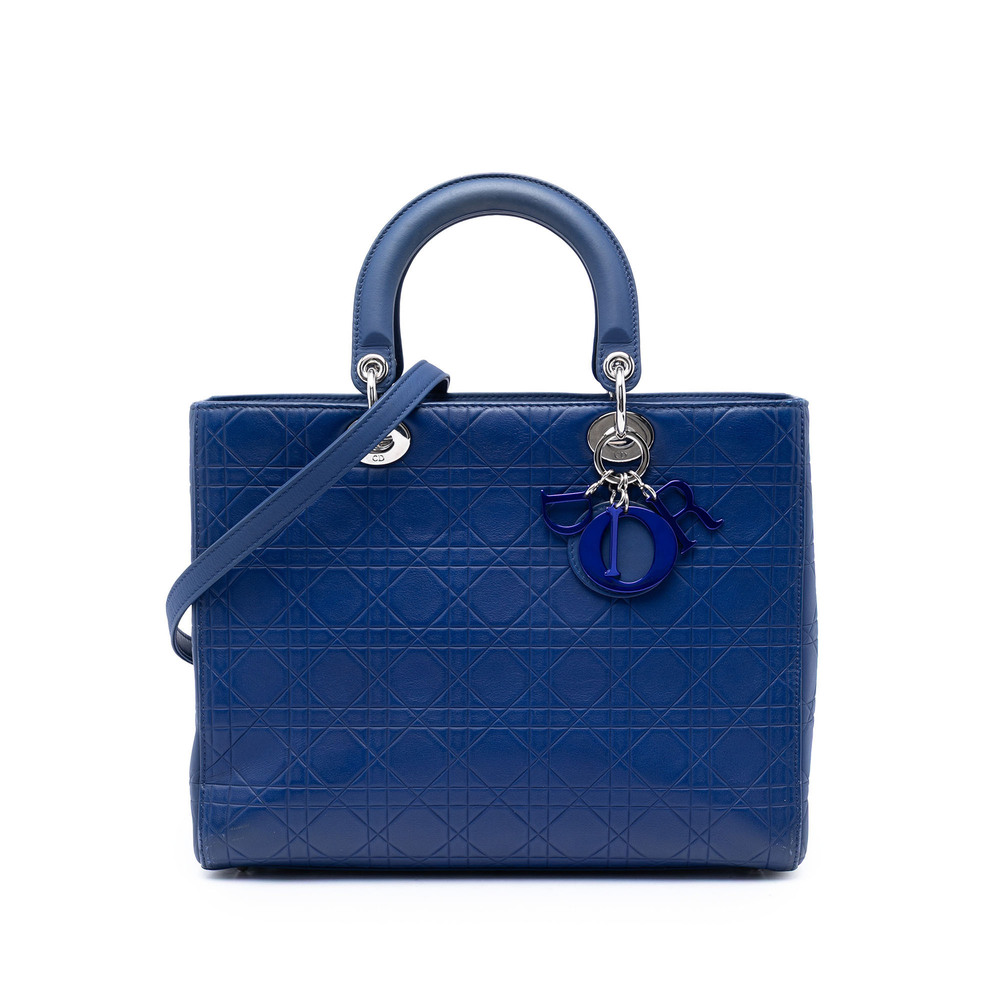 Pre-Loved Dior Large Ultra Matte Calfskin Cannage Embossed Lady Dior